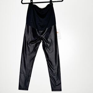 New Isabel Maternity High Gloss Faux Leather Legging Belly Panel Women's Small